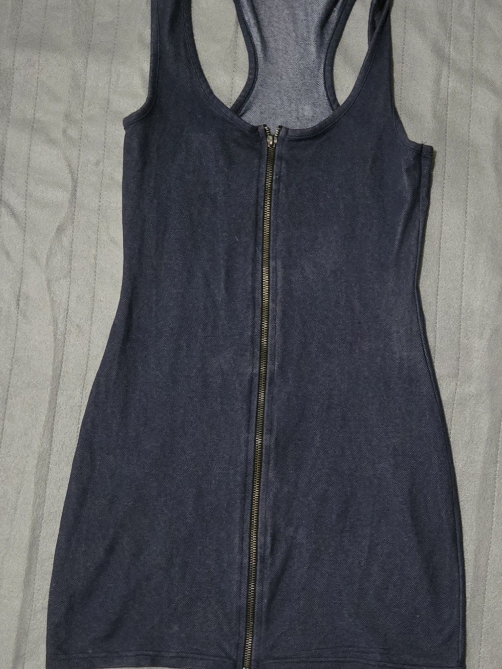 Betty Blue Denim Look Zip Front Bodycon Dress Racerback Size Small